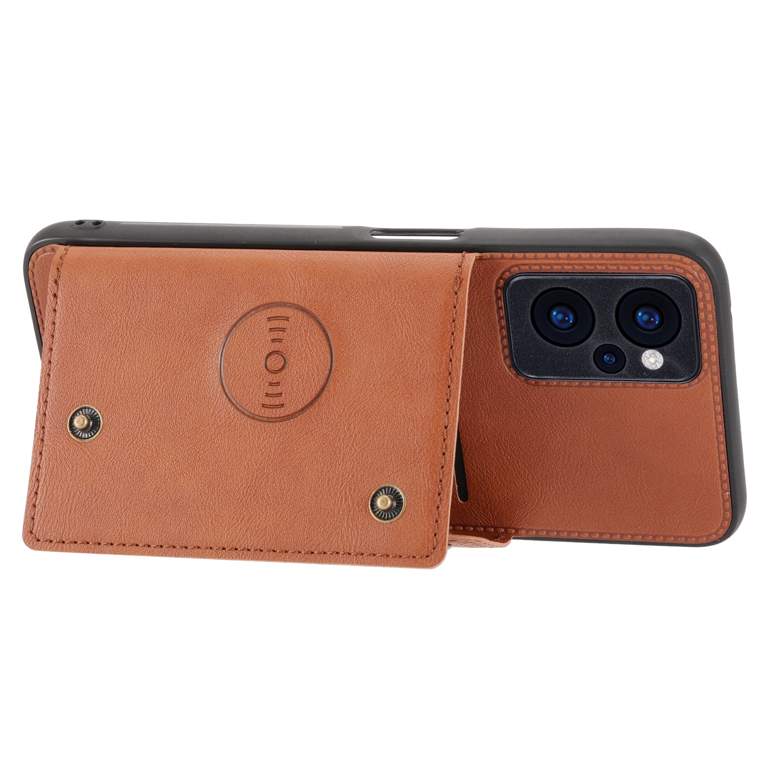For Realme 10 5G 9i 5G Dual Button Card Holder Protective Cover Kickstand Design PU Leather Coated TPU Back Case with Built-in Metal Sheet For Realme 10 5G 9i 5G Dual Button Card Holder Protective Cover Kickstand Design PU Leather Coated TPU Back Case with Built-in Metal Sheet